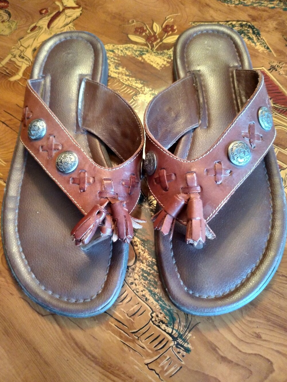 Women's Western Style Leather Sandals By The Leather Collection Sz 6.5